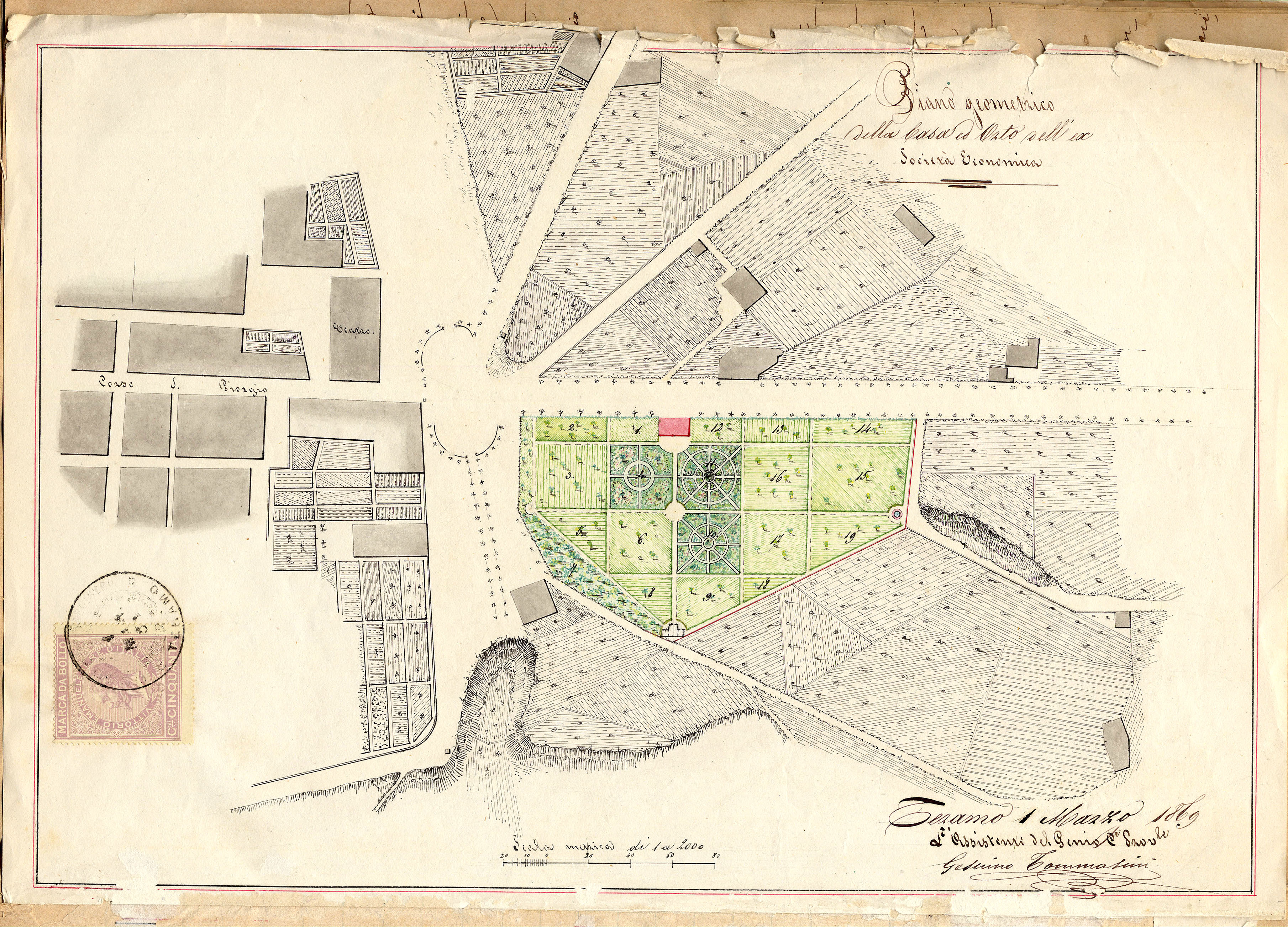 Piano agrometrico dell'orto botanico di Teramo redatto nel 1869.